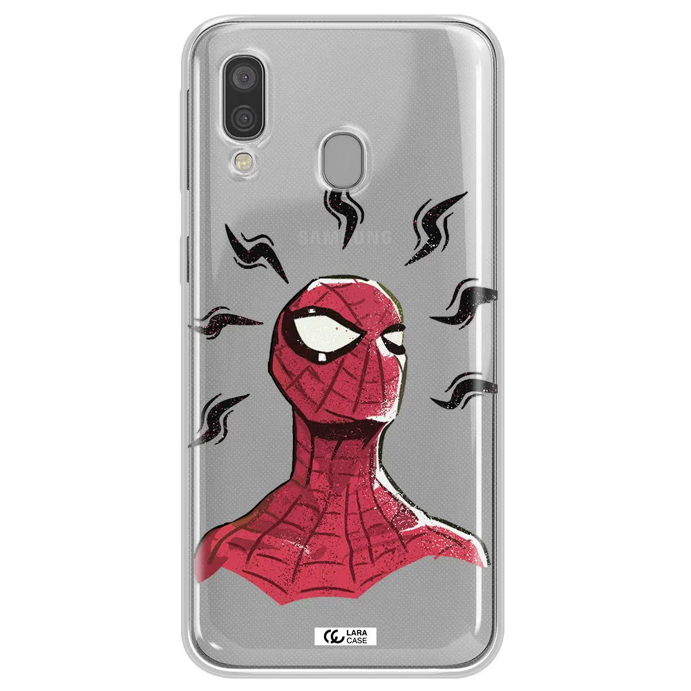 a cartoon of a red spider man Samsung A40 Clear TPU Case