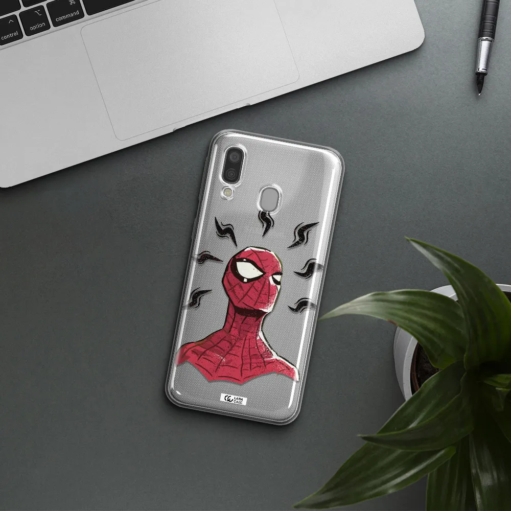 a cartoon of a red spider man Samsung A40 Clear TPU Case