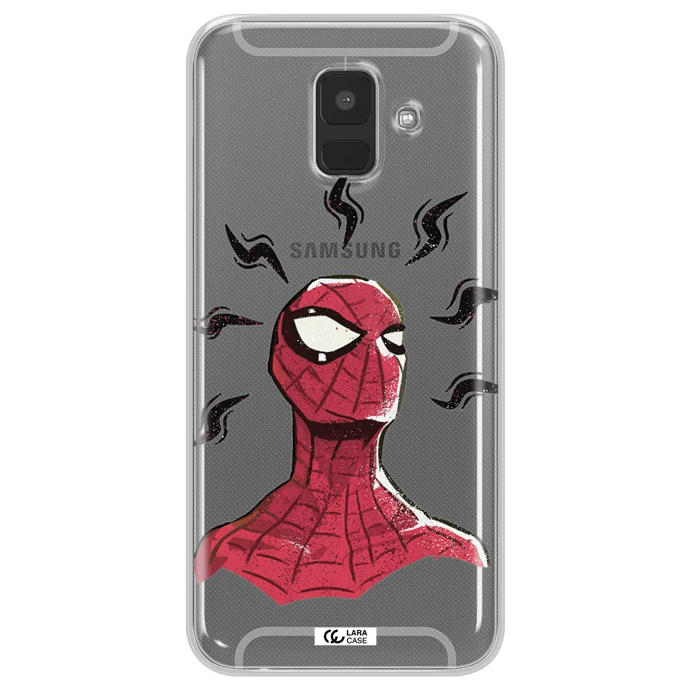a cartoon of a red spider man Samsung A6 Clear TPU Case