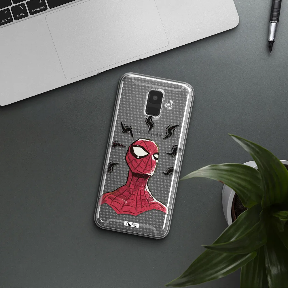 a cartoon of a red spider man Samsung A6 Clear TPU Case