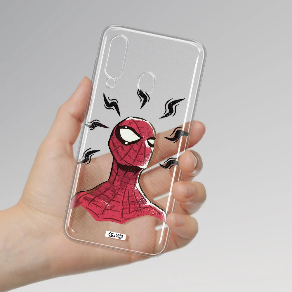 a cartoon of a red spider man Samsung A60 Clear TPU Case
