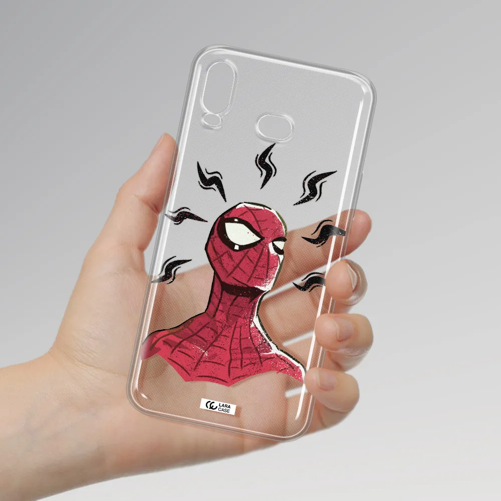 a cartoon of a red spider man Samsung A6S Clear TPU Case