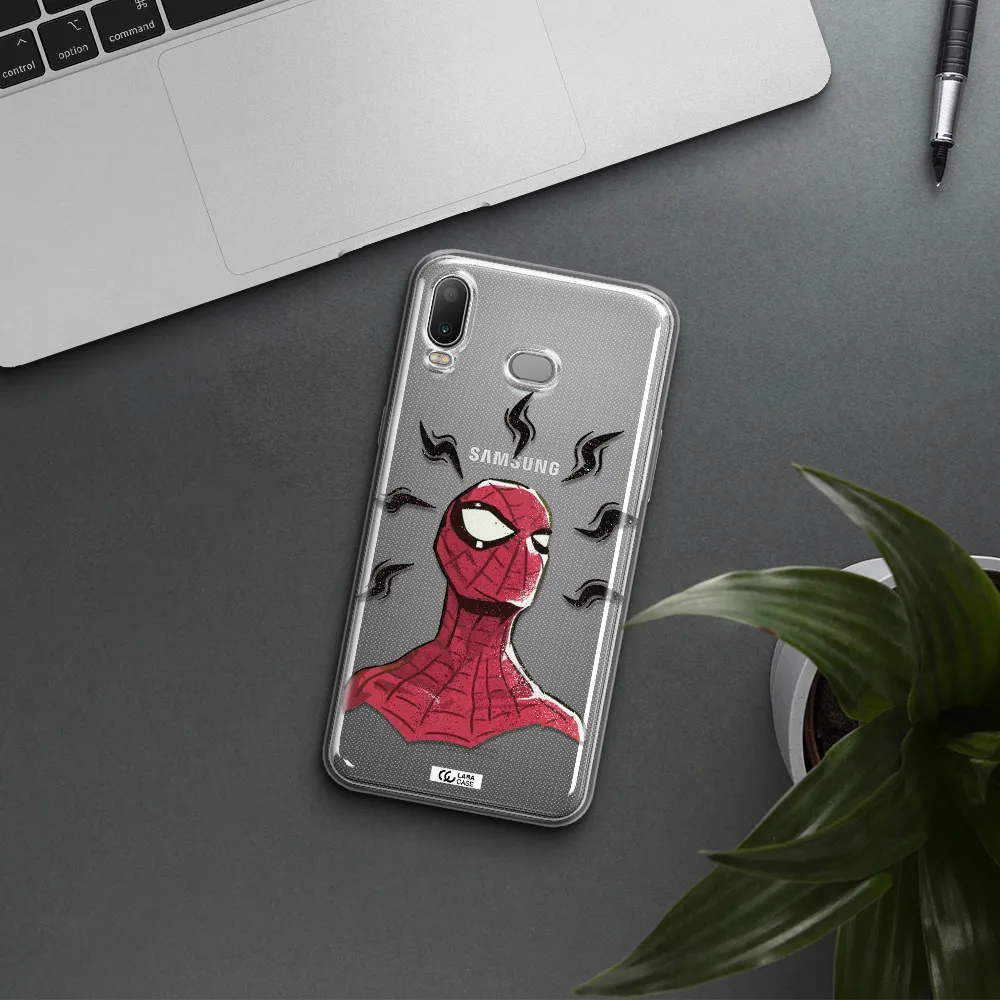 a cartoon of a red spider man Samsung A6S Clear TPU Case