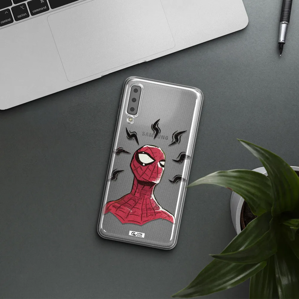 a cartoon of a red spider man Samsung A7 2018 Clear TPU Case