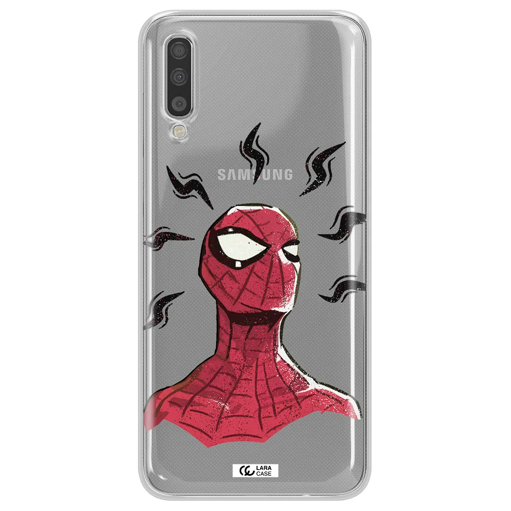 a cartoon of a red spider man Samsung A70 Clear TPU Case