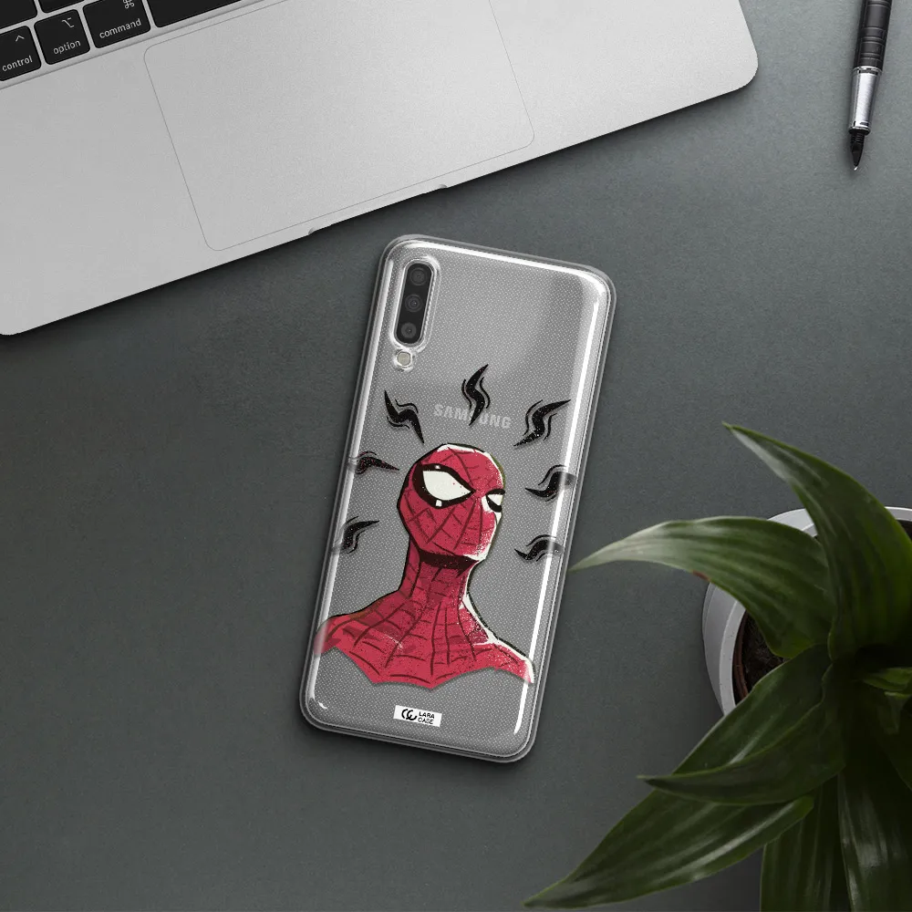 a cartoon of a red spider man Samsung A70 Clear TPU Case