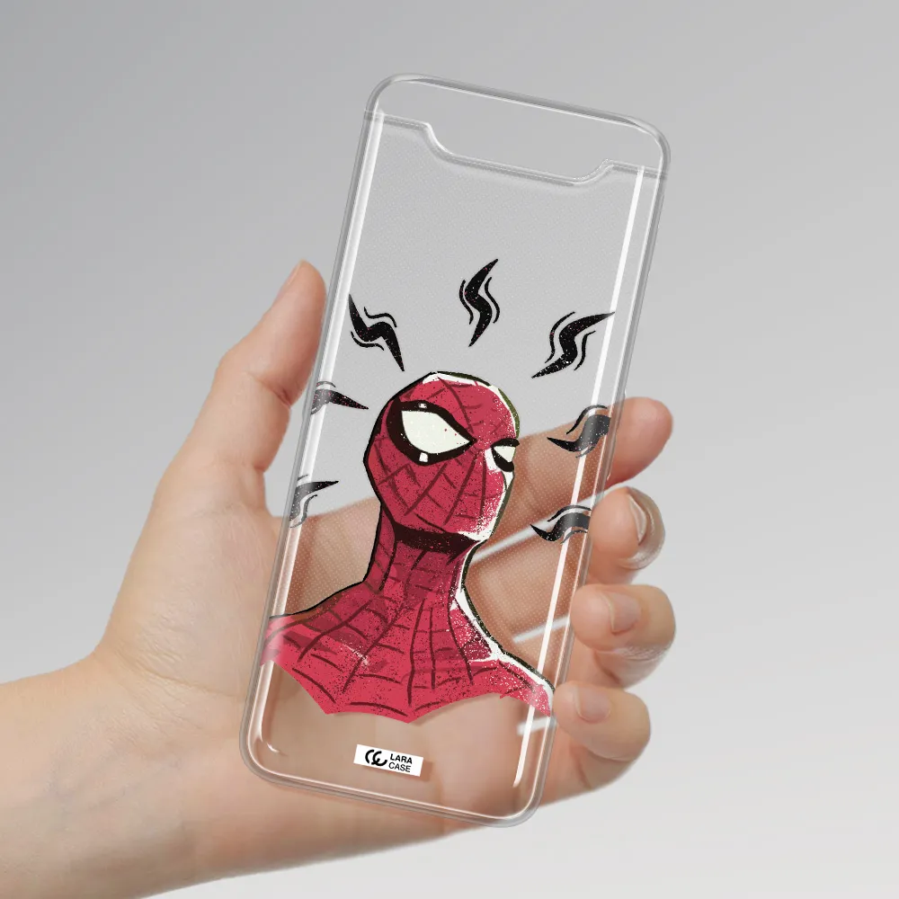 a cartoon of a red spider man Samsung A80 Clear TPU Case