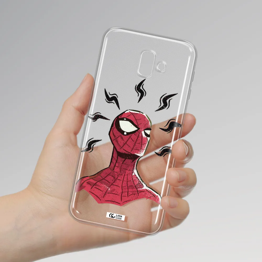 a cartoon of a red spider man Samsung J6 Plus Clear TPU Case
