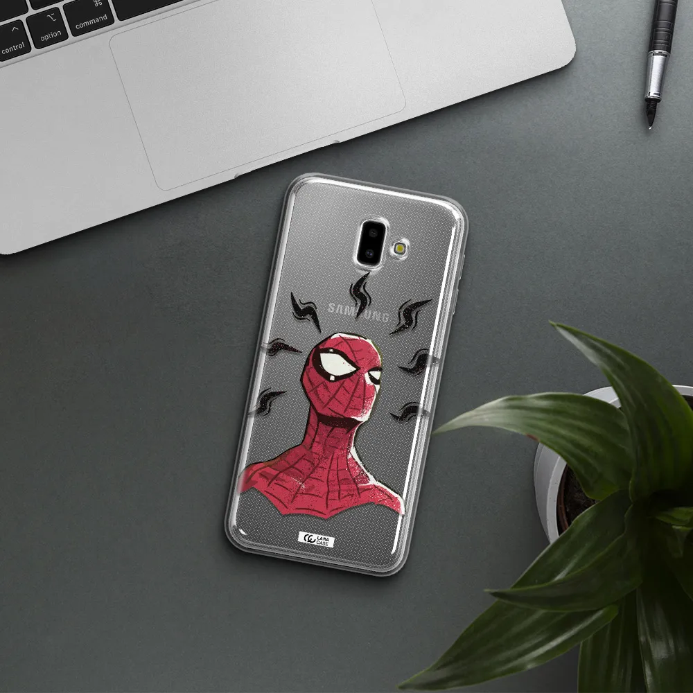 a cartoon of a red spider man Samsung J6 Plus Clear TPU Case
