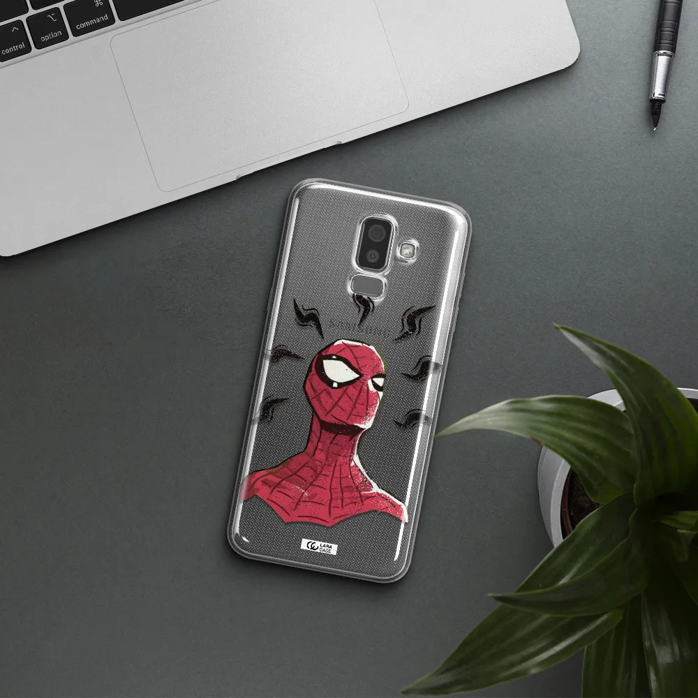a cartoon of a red spider man Samsung J8 Clear TPU Case