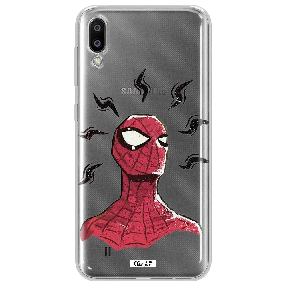 a cartoon of a red spider man Samsung M10 Clear TPU Case