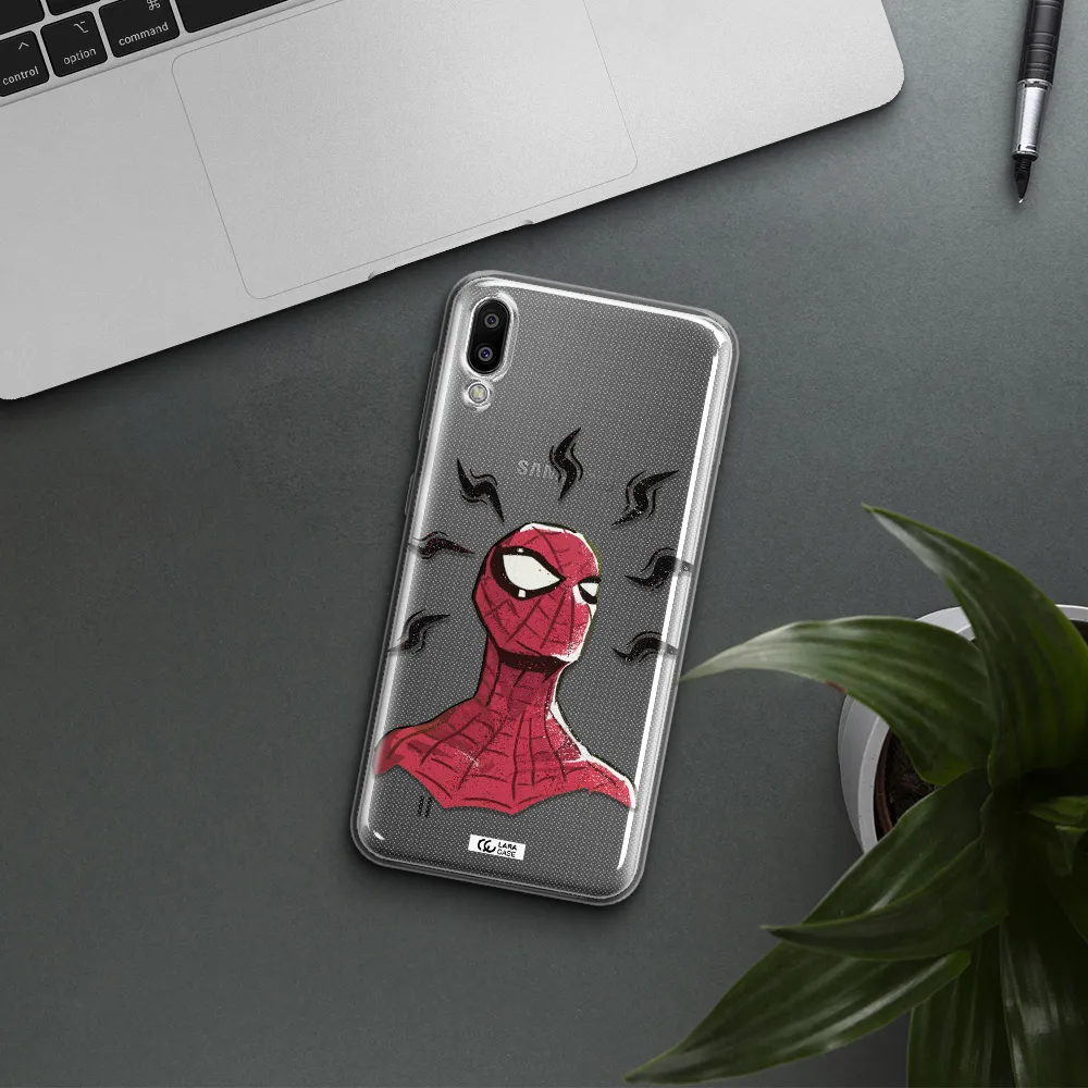 a cartoon of a red spider man Samsung M10 Clear TPU Case