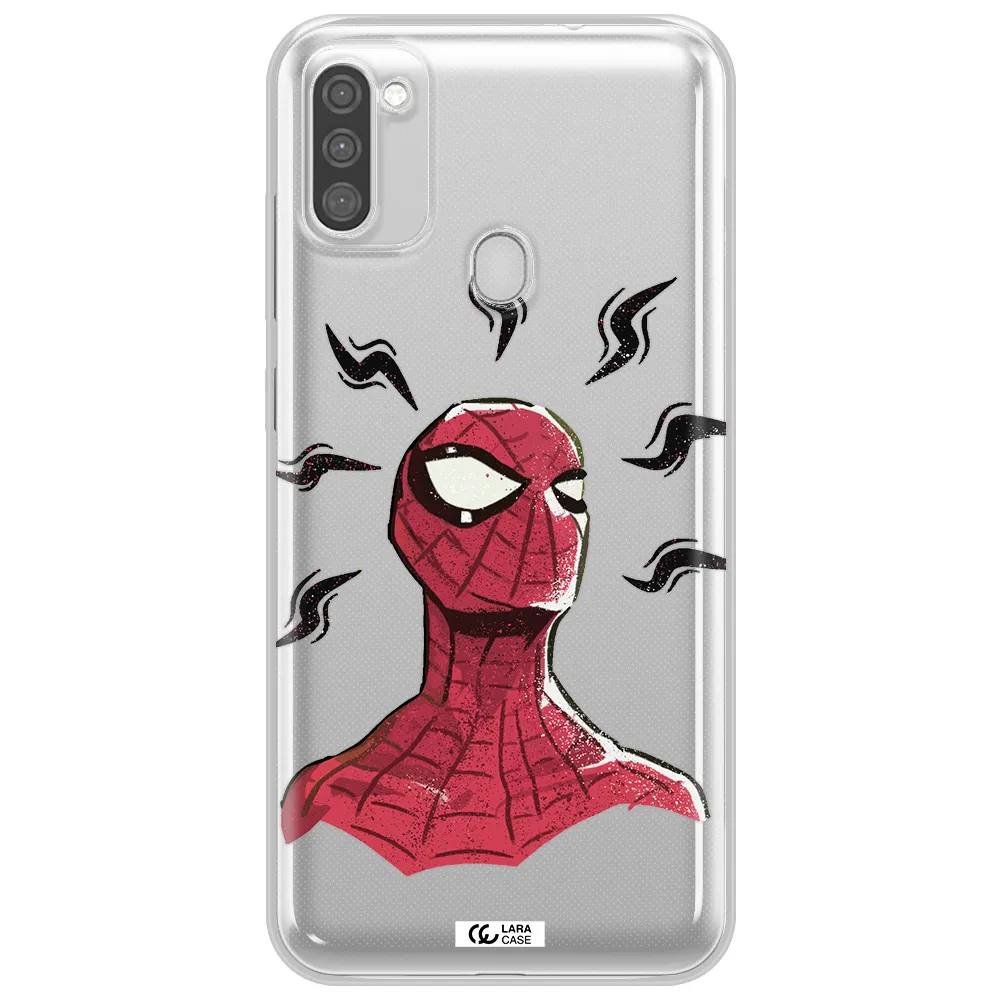 a cartoon of a red spider man Samsung M11 Clear TPU Case