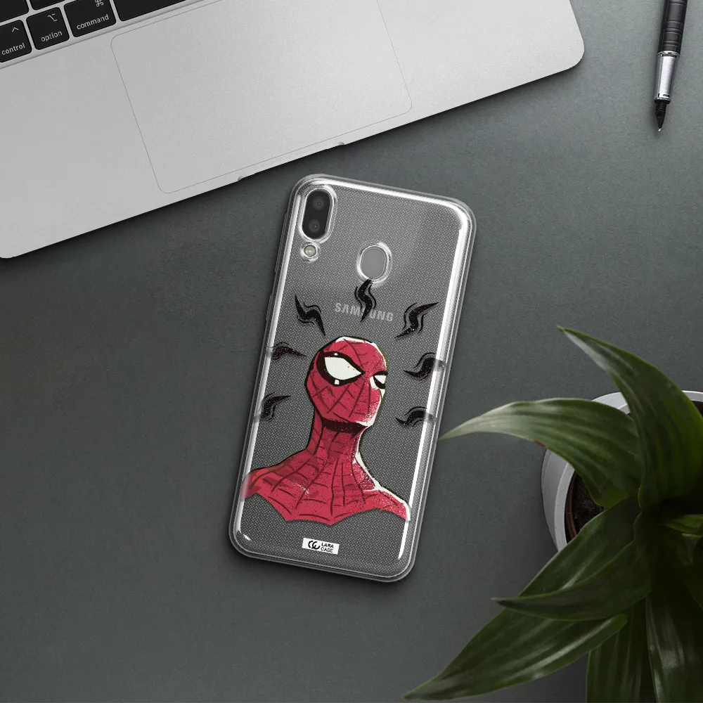 a cartoon of a red spider man Samsung M20 Clear TPU Case