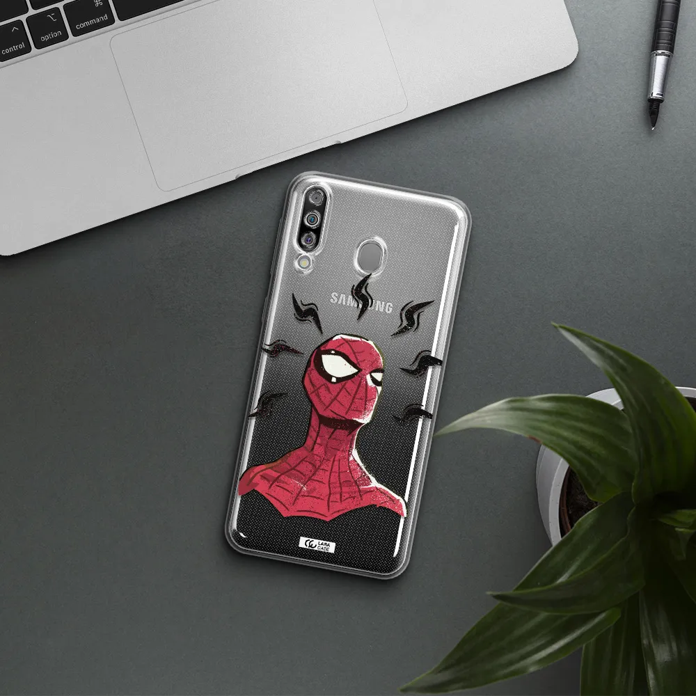 a cartoon of a red spider man Samsung M30 Clear TPU Case