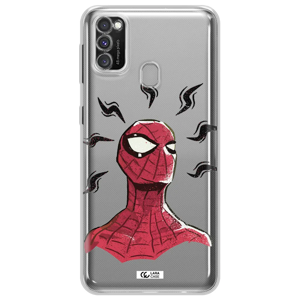 a cartoon of a red spider man Samsung M30S Clear TPU Case