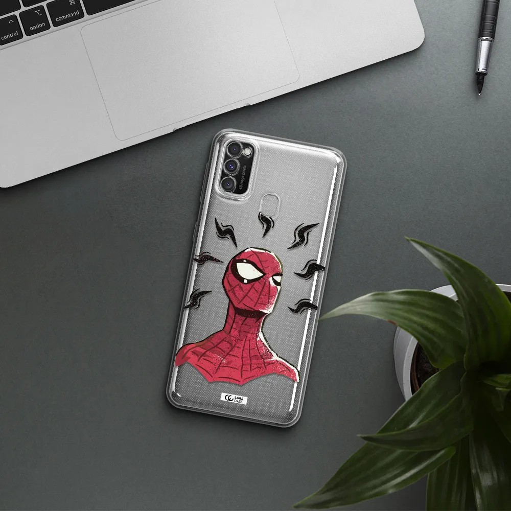 a cartoon of a red spider man Samsung M30S Clear TPU Case