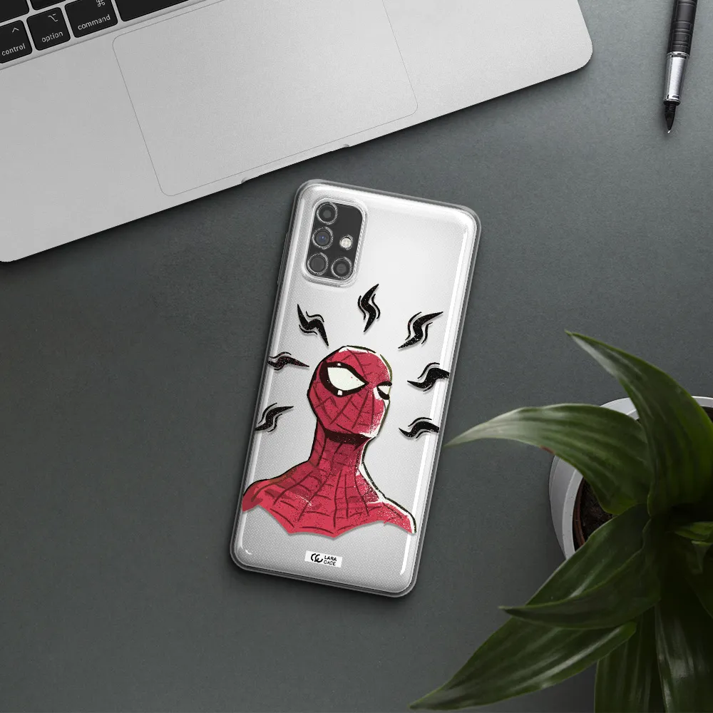 a cartoon of a red spider man Samsung M31S Clear TPU Case