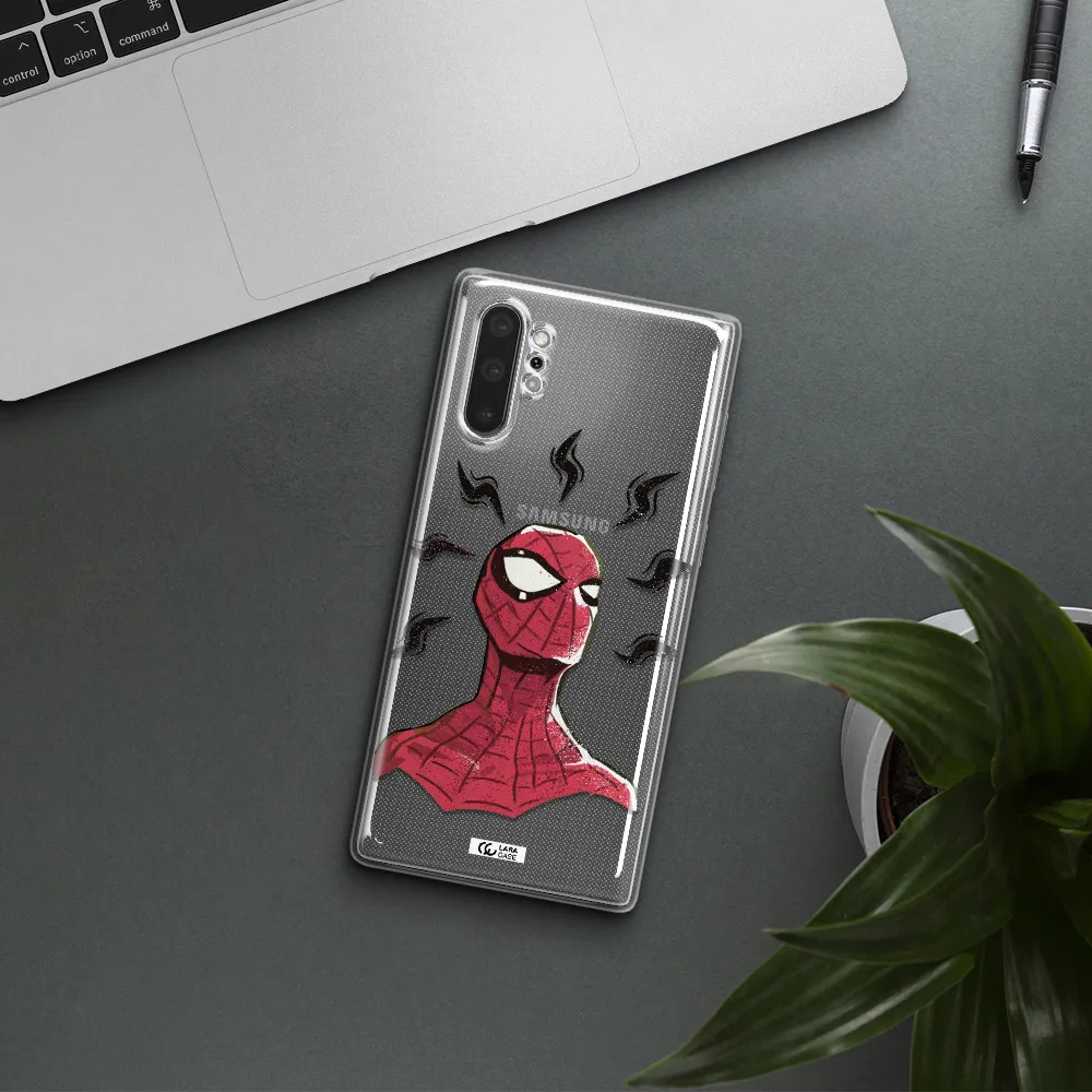 a cartoon of a red spider man Samsung Note 10 Plus Clear TPU Case