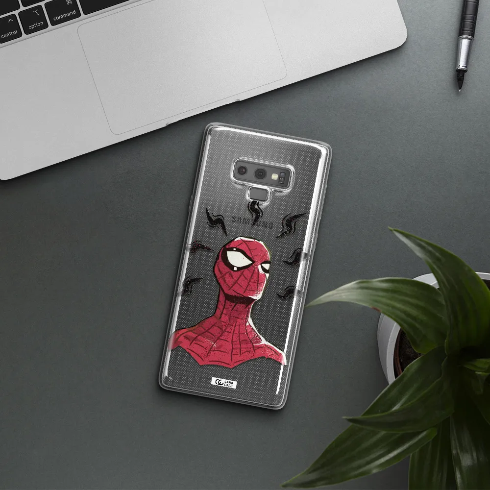 a cartoon of a red spider man Samsung Note 9 Clear TPU Case