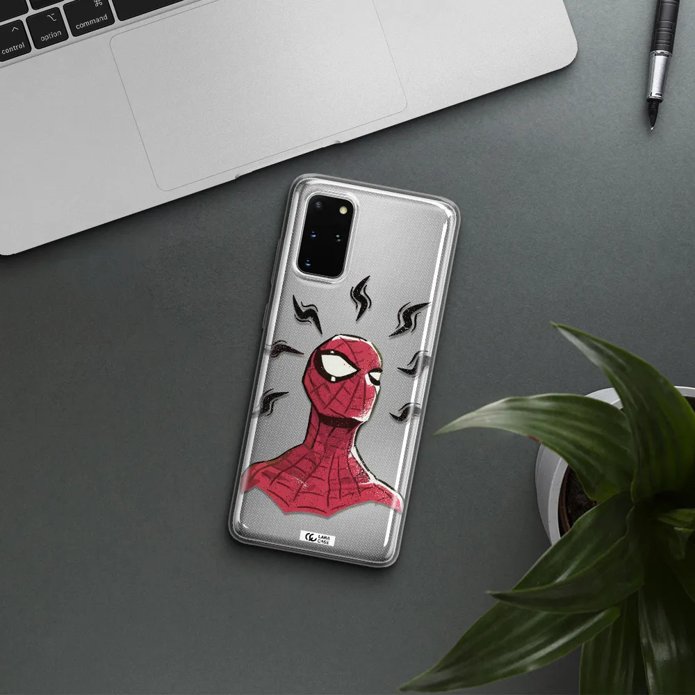a cartoon of a red spider man Samsung S 20 Plus Clear TPU Case