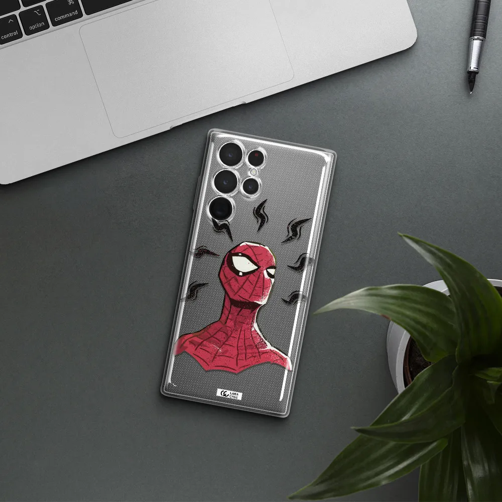 a cartoon of a red spider man Samsung S 22 Ultra Clear TPU Case