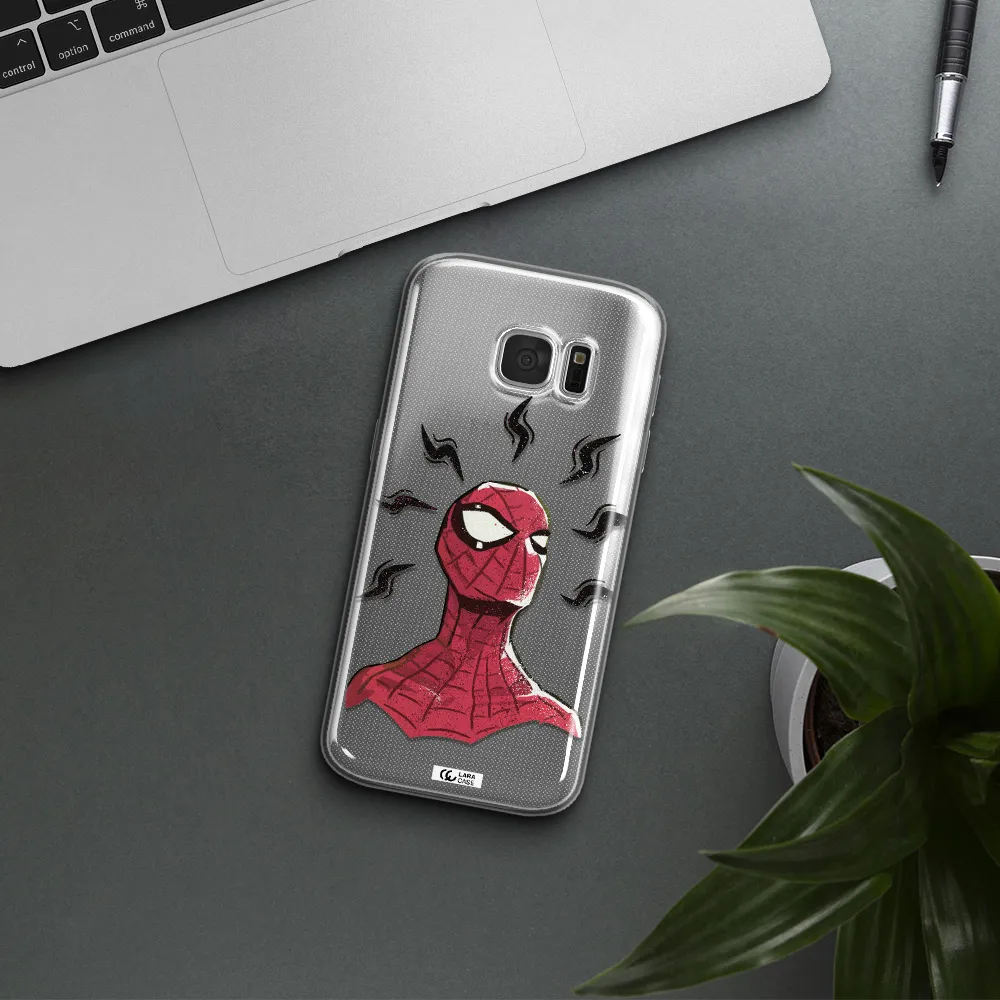 a cartoon of a red spider man Samsung S 7 Clear TPU Case