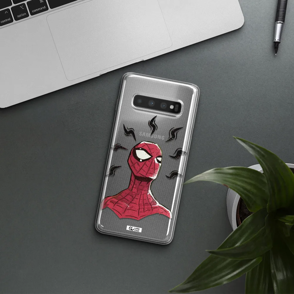 a cartoon of a red spider man Samsung S10 Clear TPU Case