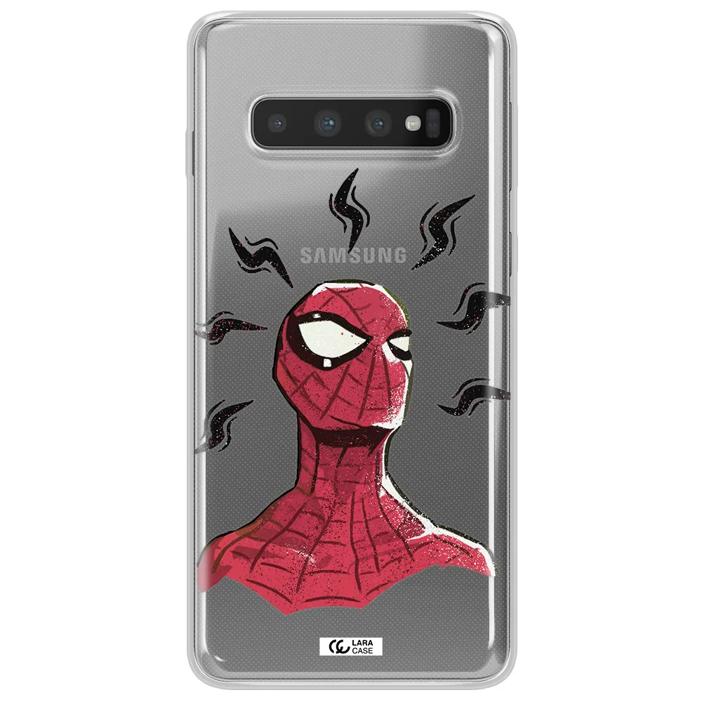 a cartoon of a red spider man Samsung S10 Plus Clear TPU Case