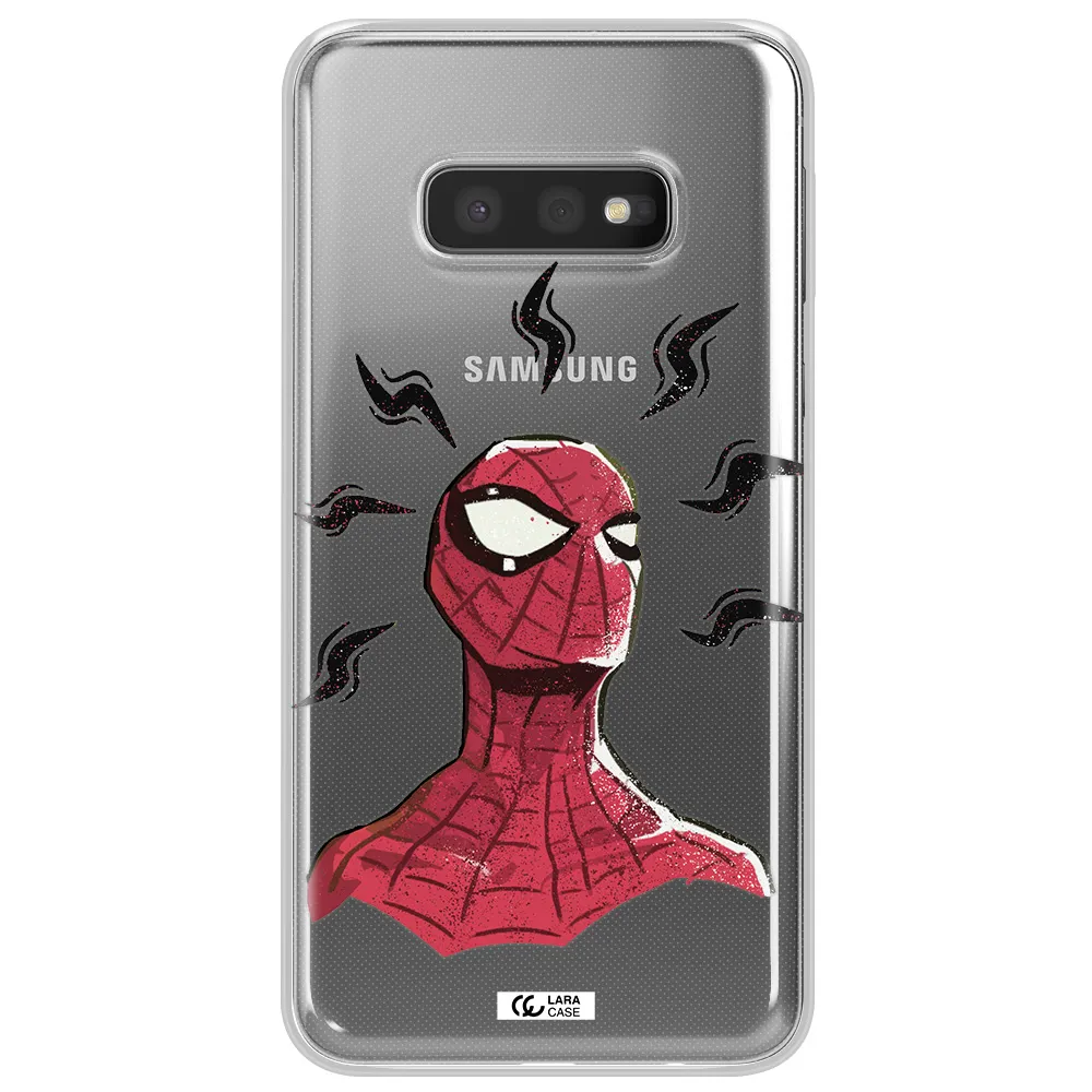 a cartoon of a red spider man Samsung S10e Clear TPU Case