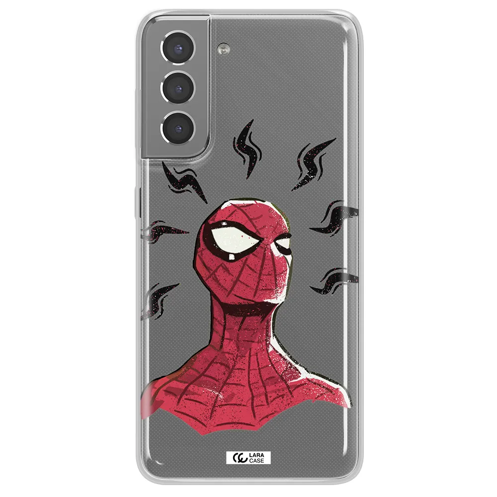 a cartoon of a red spider man Samsung S21 Clear TPU Case