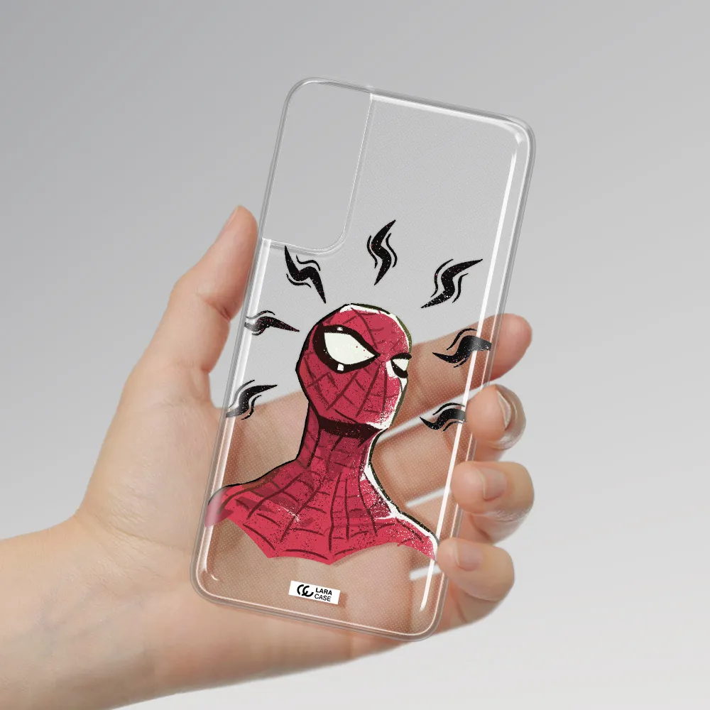 a cartoon of a red spider man Samsung S21 Plus Clear TPU Case