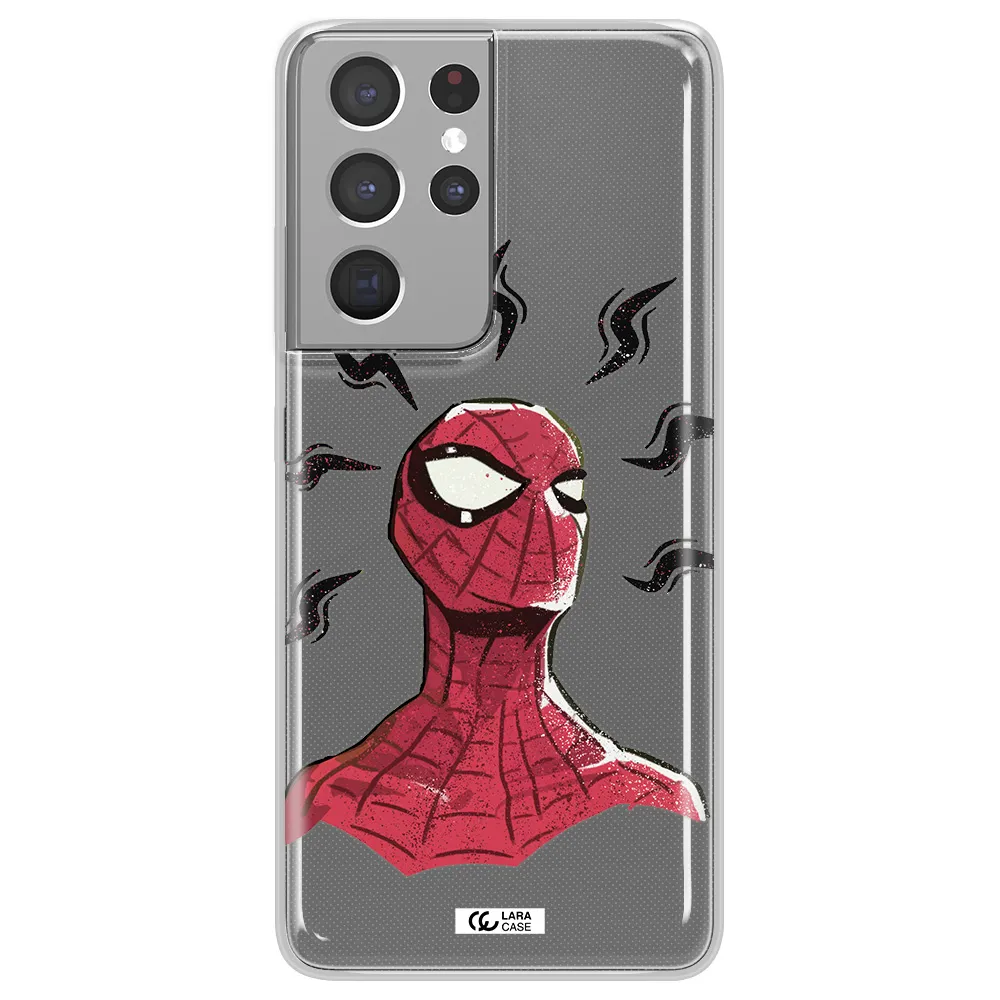 a cartoon of a red spider man Samsung S21 Ultra Clear TPU Case