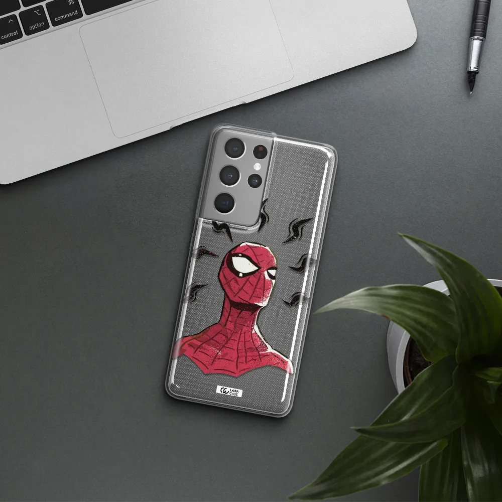 a cartoon of a red spider man Samsung S21 Ultra Clear TPU Case