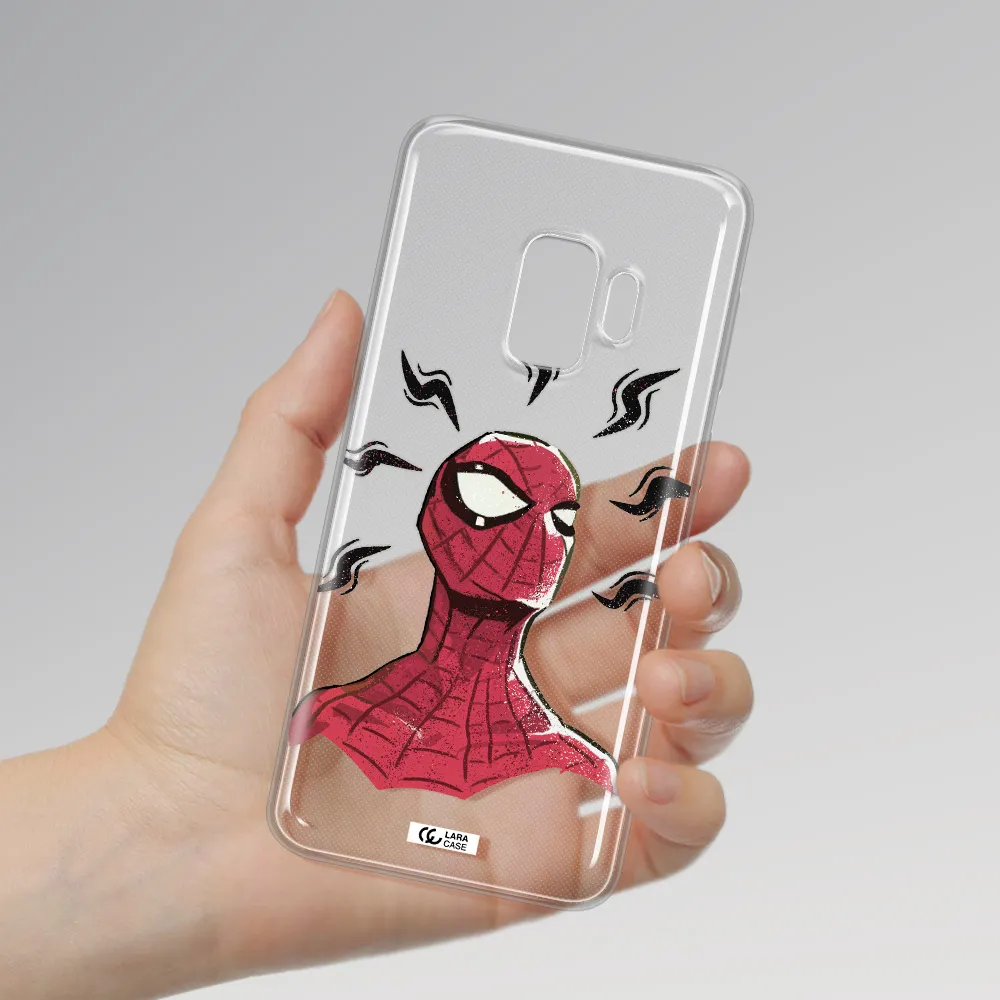 a cartoon of a red spider man Samsung S9 Clear TPU Case