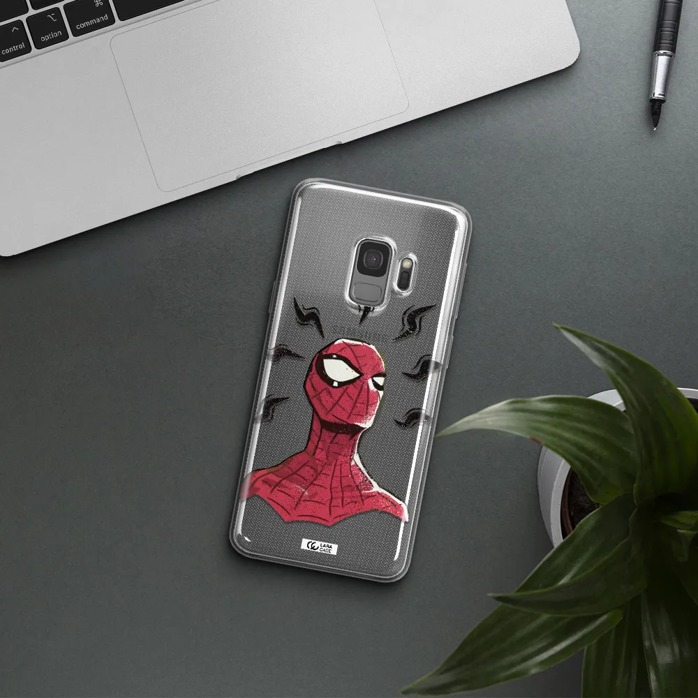 a cartoon of a red spider man Samsung S9 Clear TPU Case