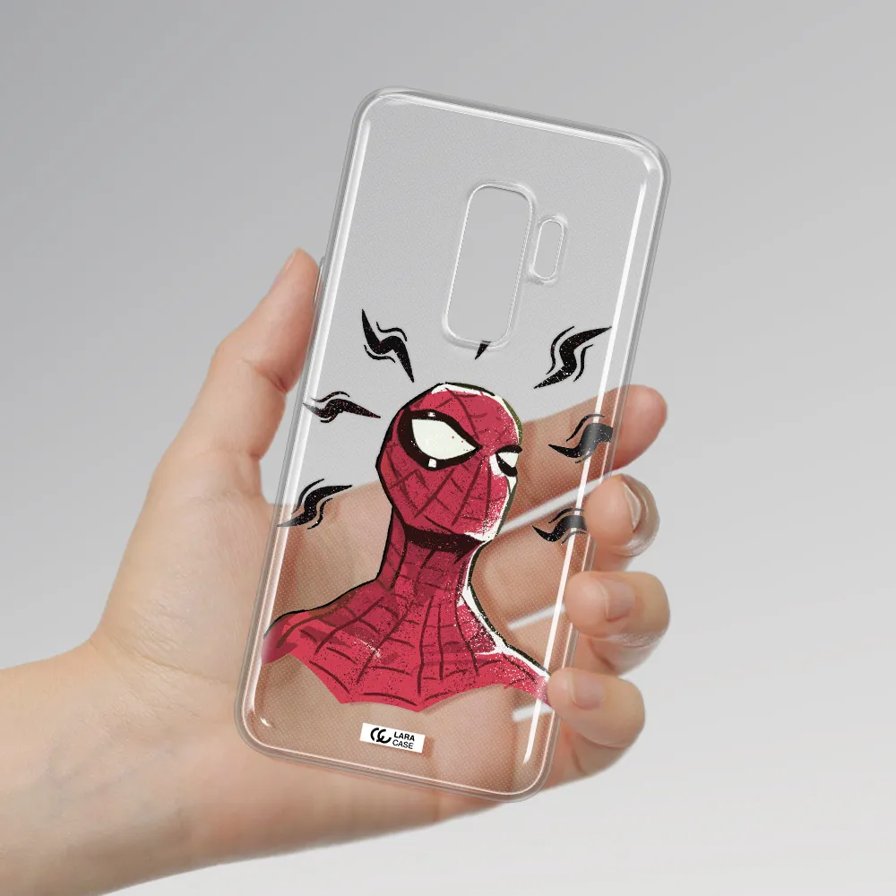a cartoon of a red spider man Samsung S9 Plus Clear TPU Case