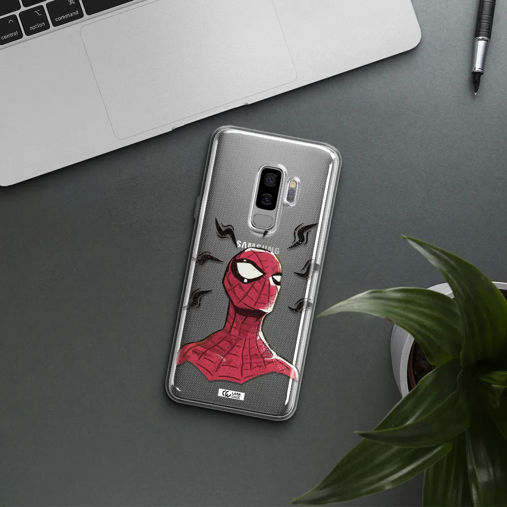 a cartoon of a red spider man Samsung S9 Plus Clear TPU Case