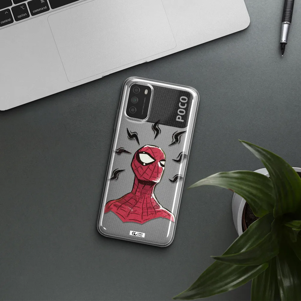 a cartoon of a red spider man Xiaomi Poco M3 Clear TPU Case