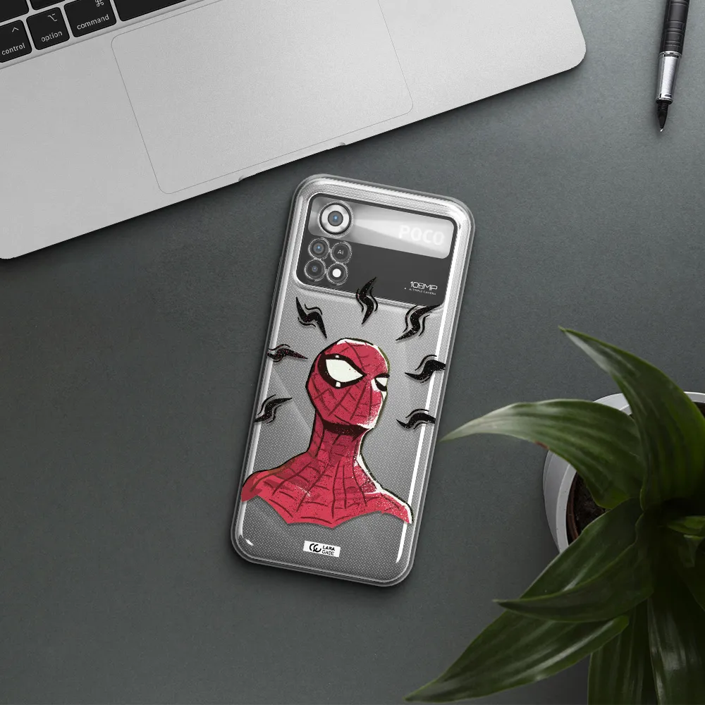 a cartoon of a red spider man Xiaomi Poco X4 Pro Clear TPU Case
