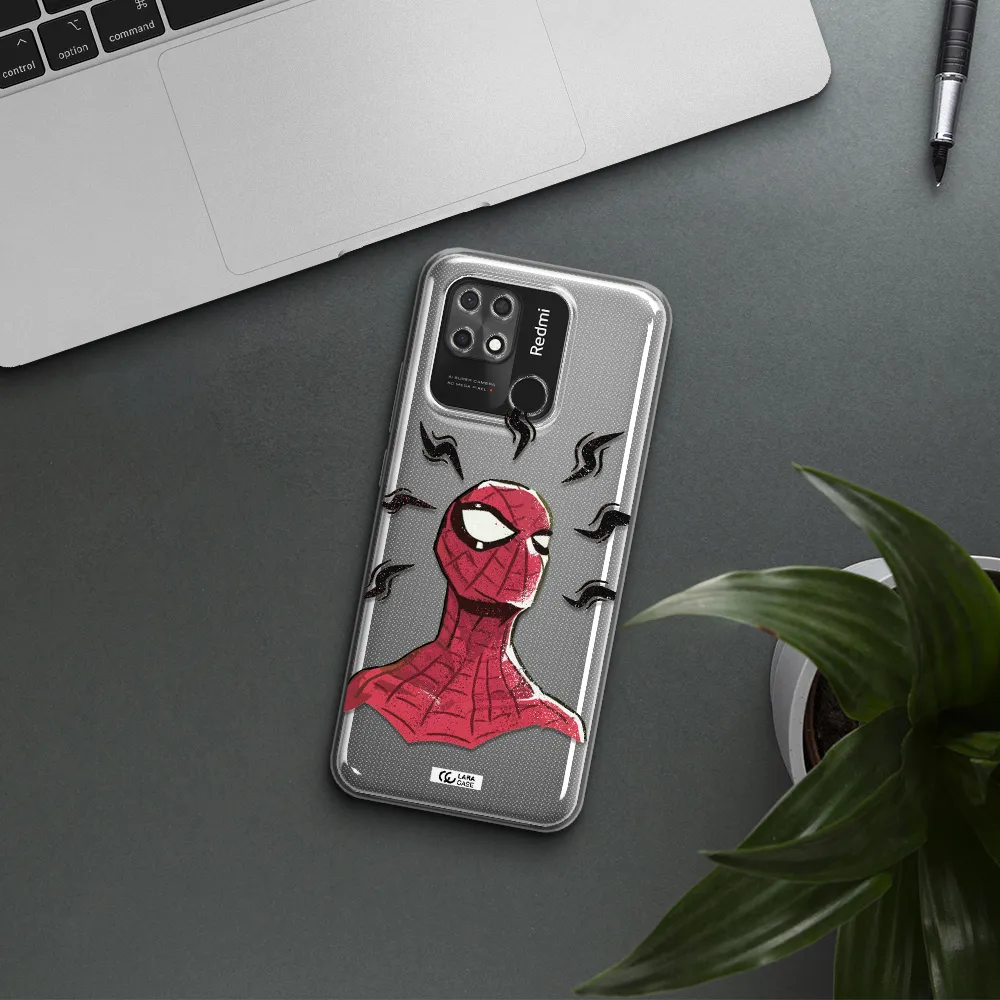 a cartoon of a red spider man Xiaomi Redmi 10C Clear TPU Case