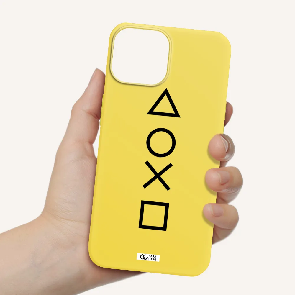 a black and white symbol Apple iPhone 13 Silicone canary yellow Case