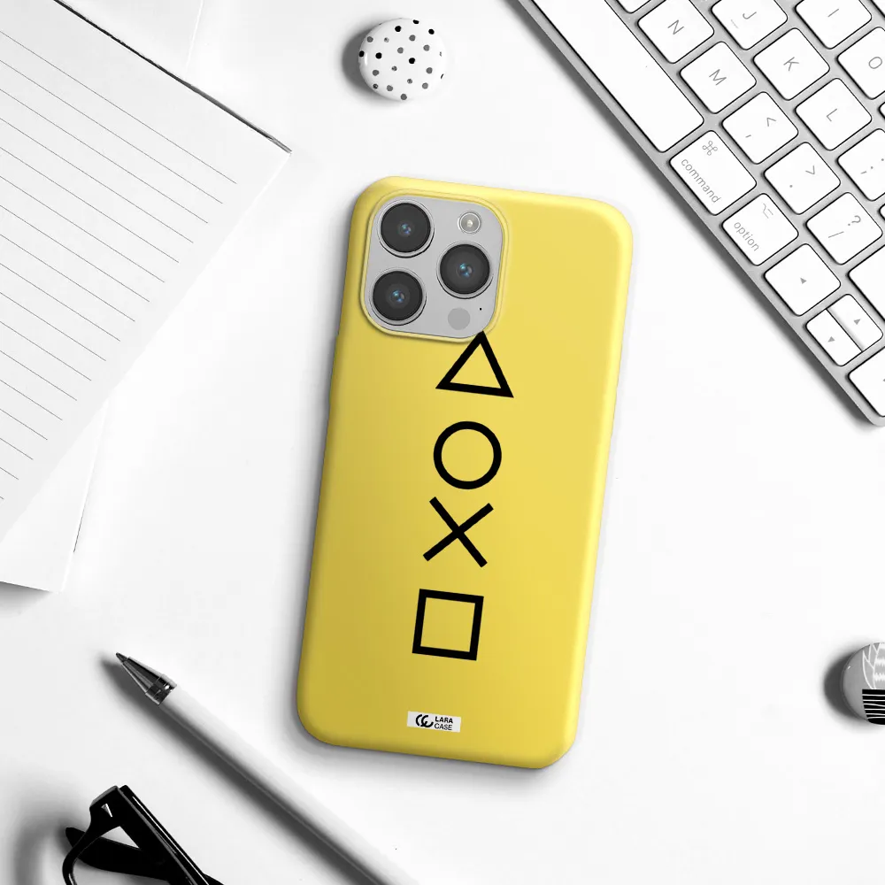 a black and white symbol Apple iPhone 14 pro max Silicone canary yellow Case