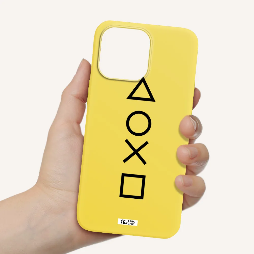 a black and white symbol Apple iPhone 14 pro Silicone canary yellow Case