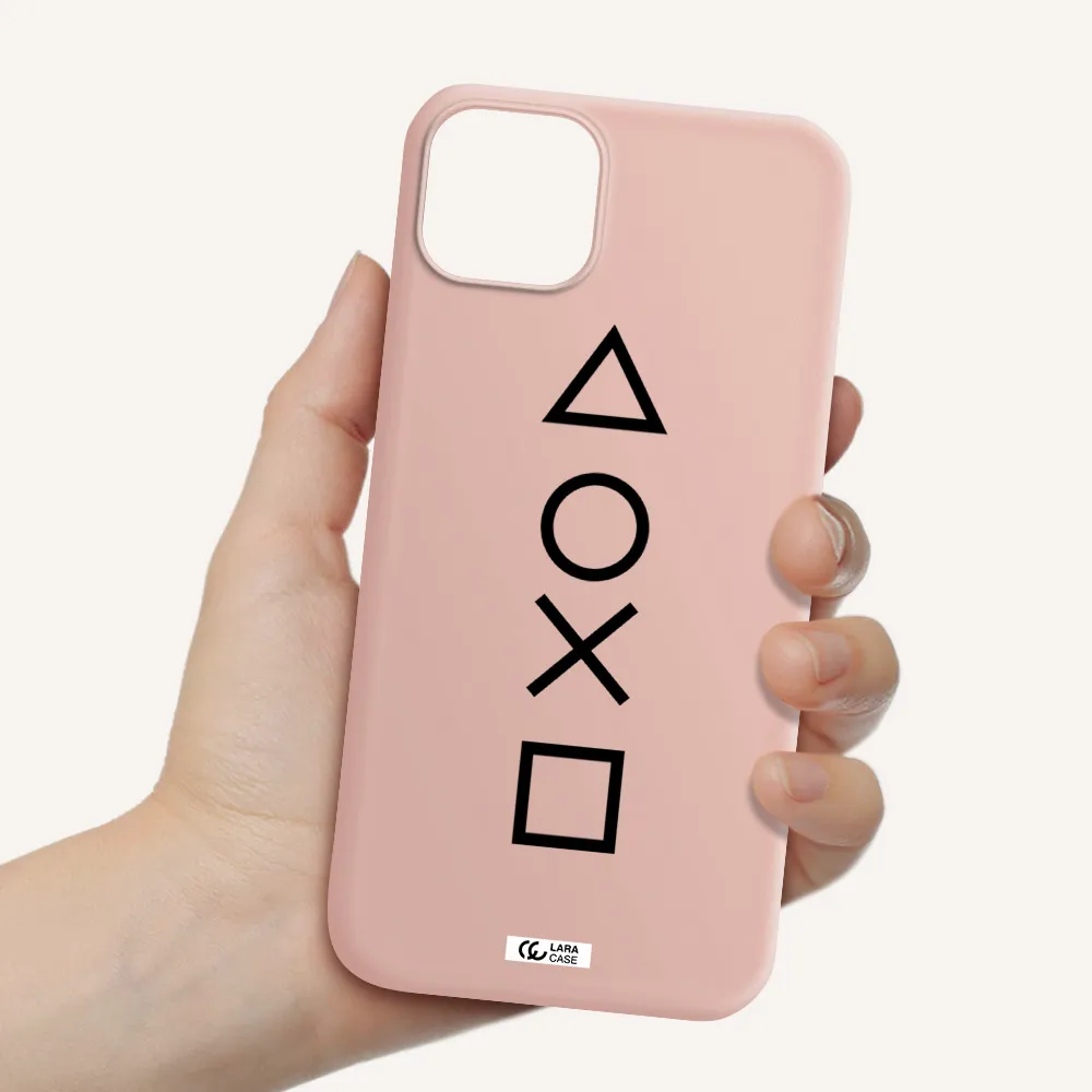 a black and white symbol Apple iPhone 14 Silicone pastel pink Case