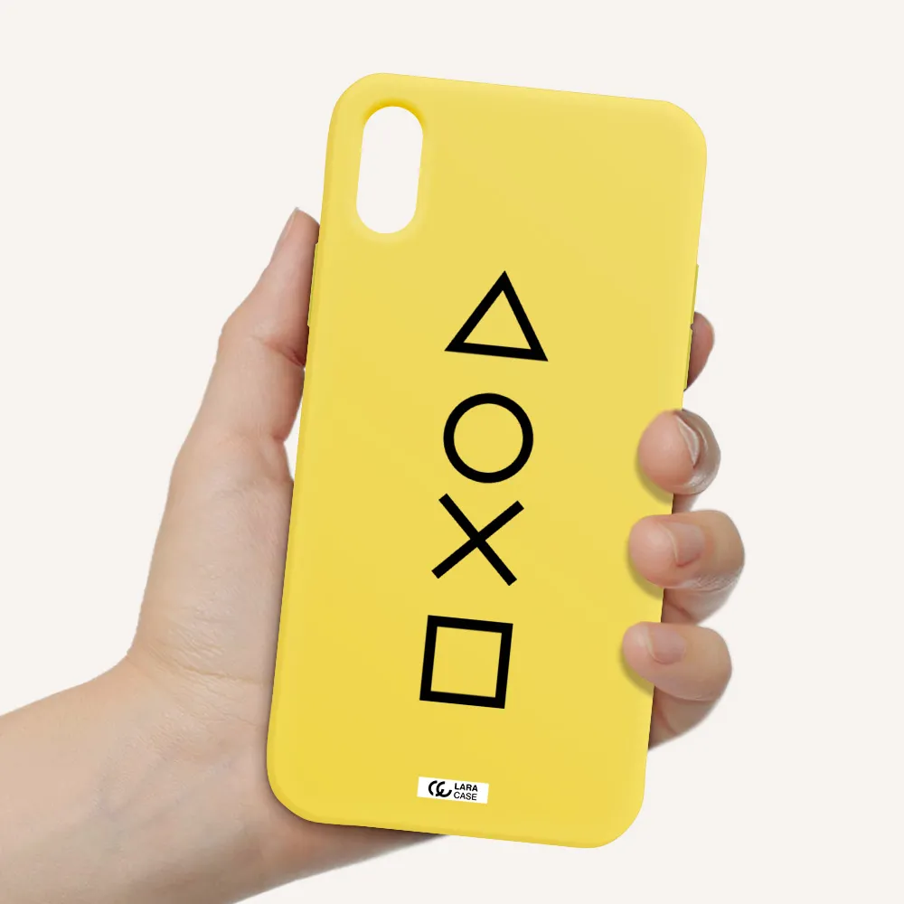 a black and white symbol Apple iPhone XS Silicone canary yellow Case