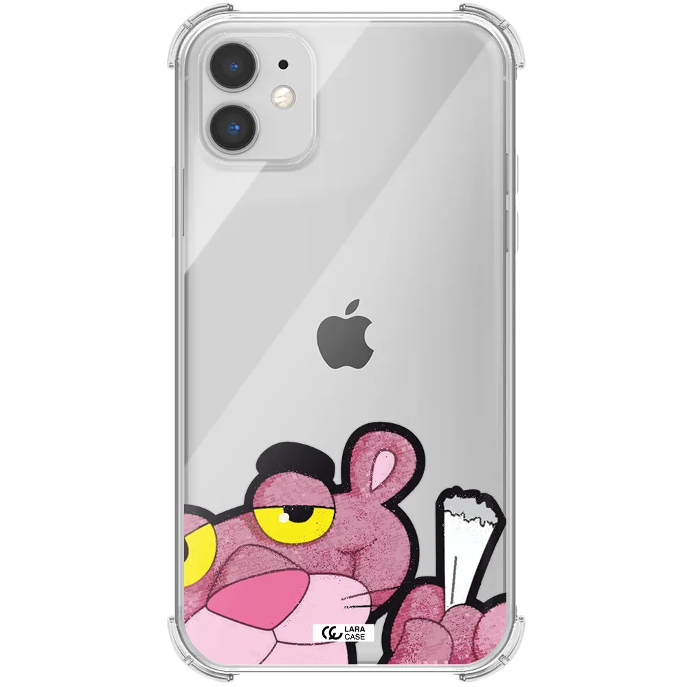 a cartoon of a pink bear Apple iPhone 11 Clear PC Case