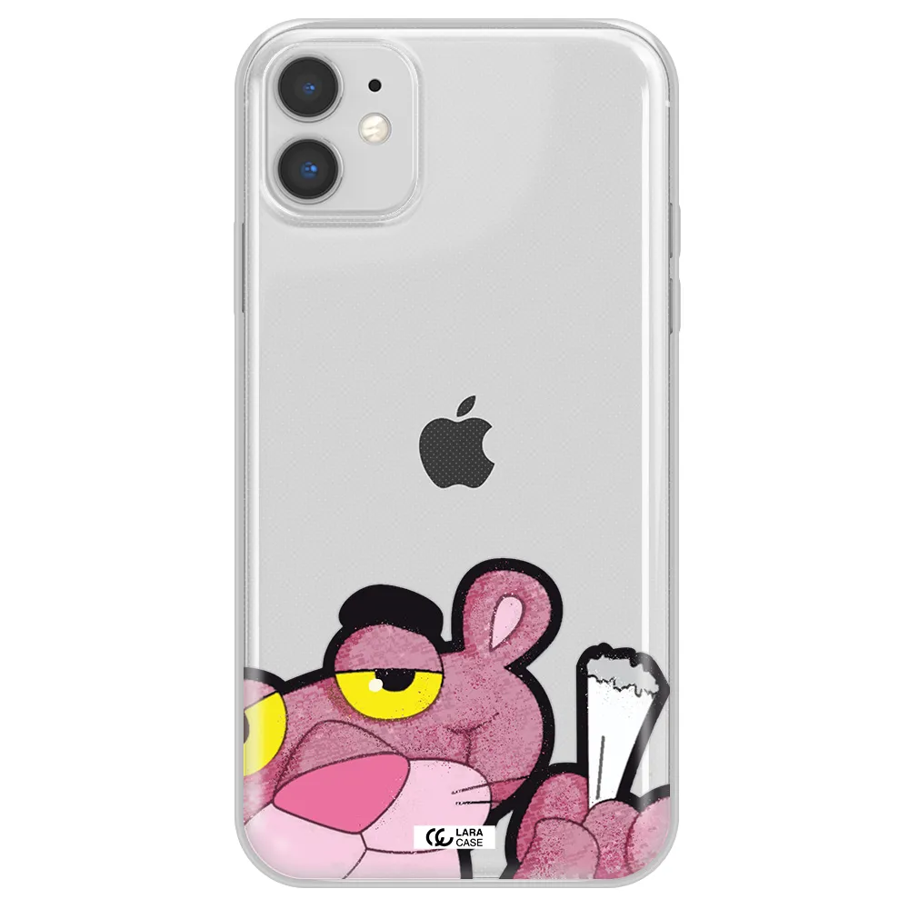 a cartoon of a pink bear Apple iPhone 11 Clear TPU Case