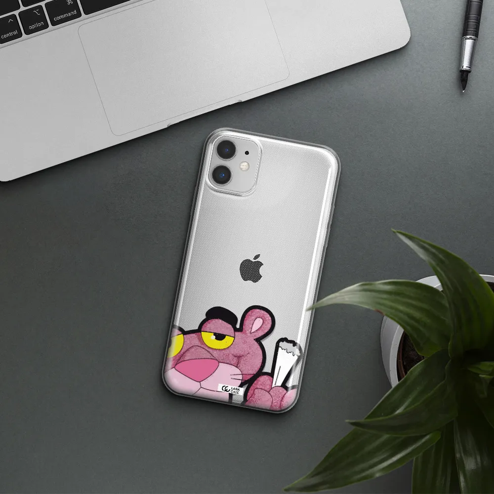 a cartoon of a pink bear Apple iPhone 11 Clear TPU Case
