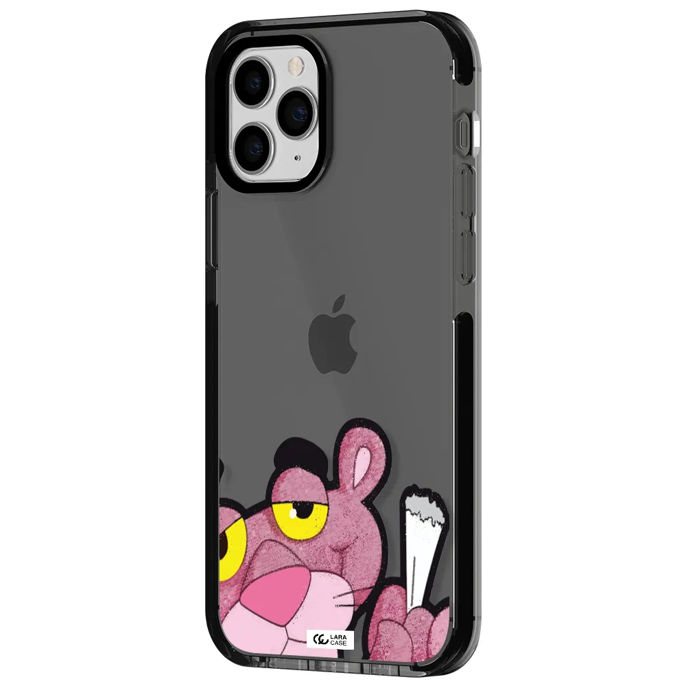 a cartoon of a pink bear Apple iPhone 11 pro impact Smoke Black Case